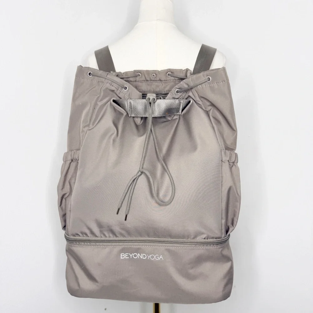 Beyond Yoga Gray Drawstring Backpack Yoga Gym Travel Bag